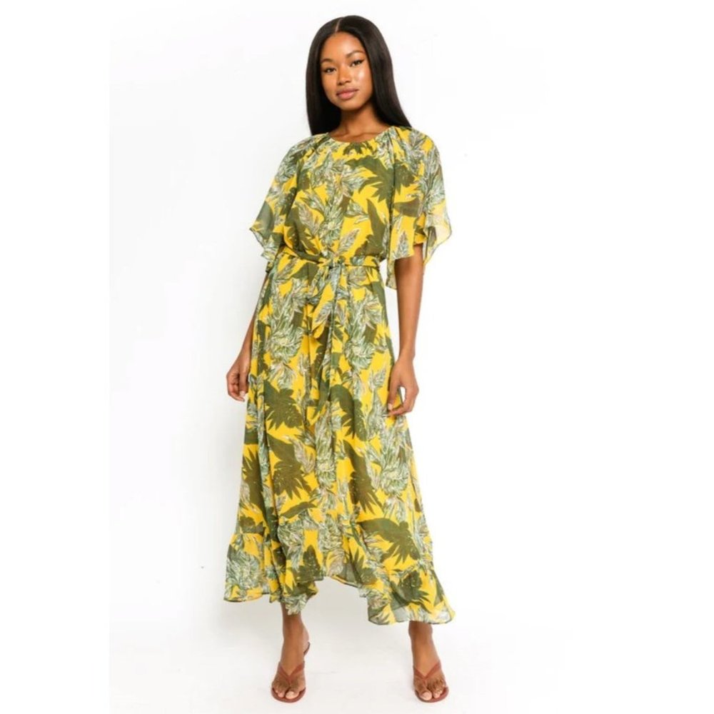 Olivaceous Bianca Palm Print Maxi Dress - NEW